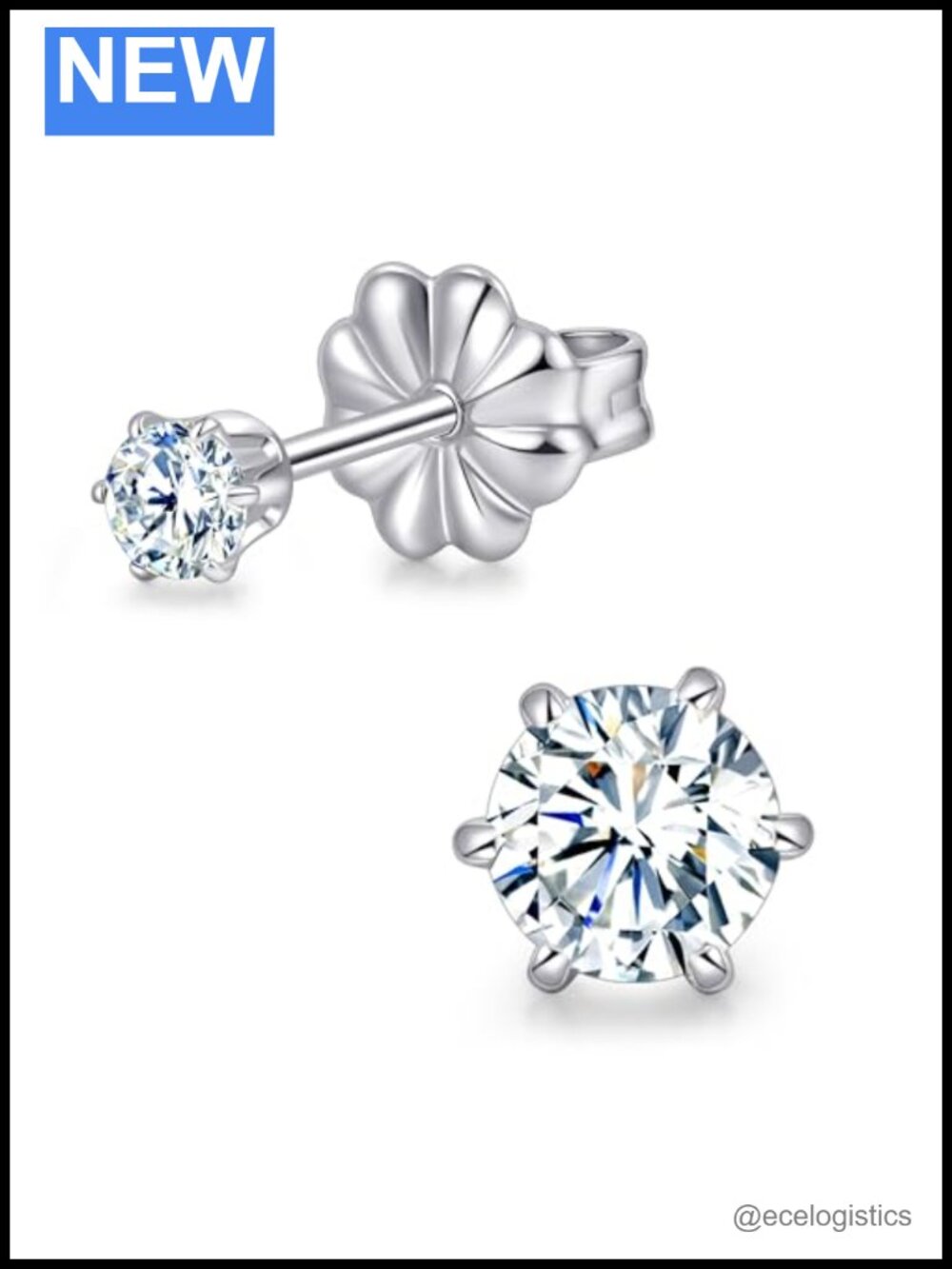 Implant Grade Titanium Moissanite Stud Earrings 20G Hypoallergenic Unisex